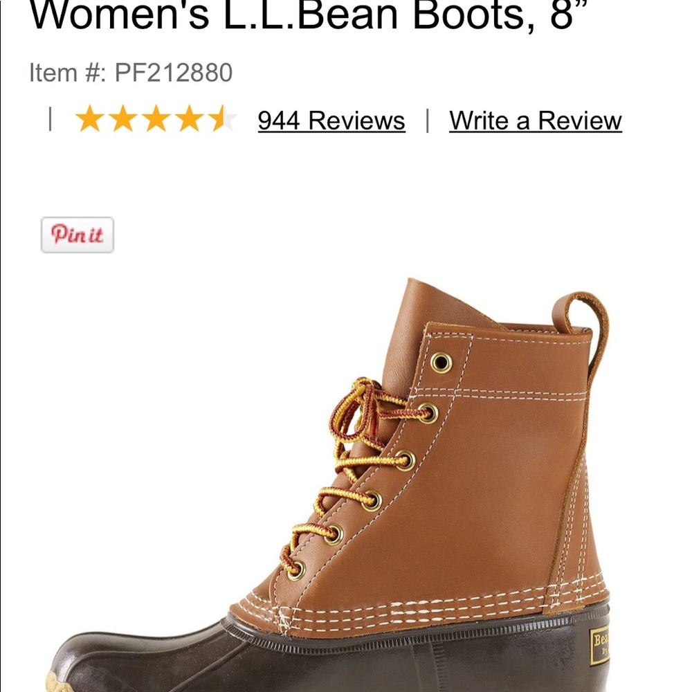 NEW!  L.L. Bean Bean Boots 8”